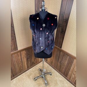 NEIMAN MARCUS ZUKI DESIGNER DYED INTARSIA SHEARED BEAVER FUR VEST JACKET COAT M